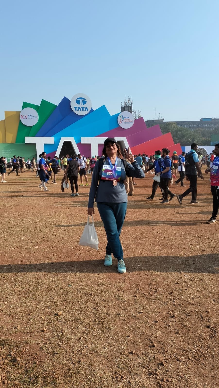 Dr. Fehmida Shaikh finishing the Tata Mumbai Marathon