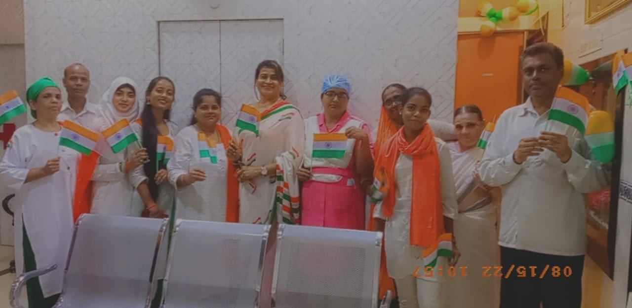 Staff Independence Day flag celebration at Dr. Fehmida Nursing Home